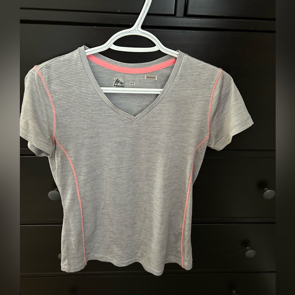 RBX Gray Stripped V-Neck Top